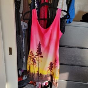 Pink Sunset in the Woods Dress - in the style of BlackMilk